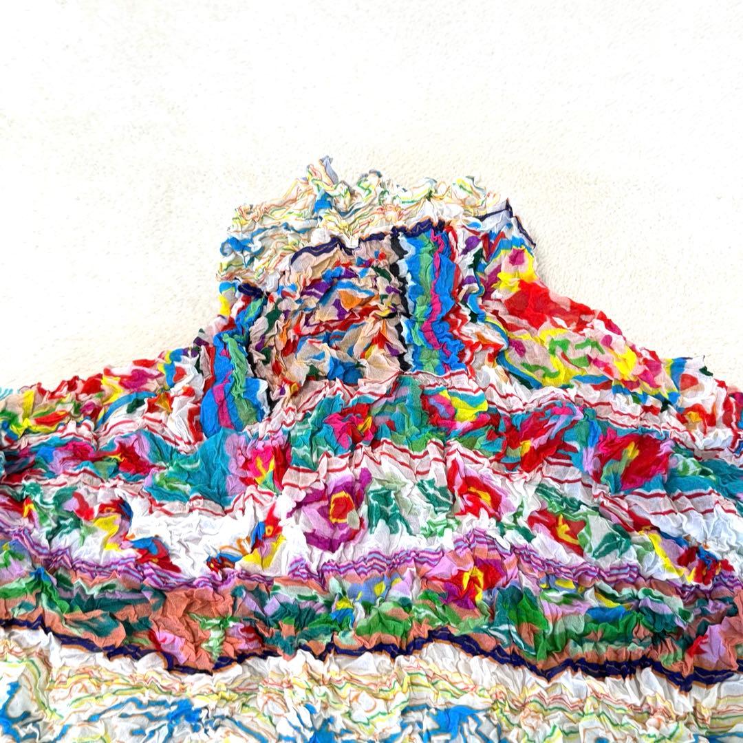 極美品✨ISSEY MIYAKE プリーツ　花柄　総柄　シワ加工　トップス