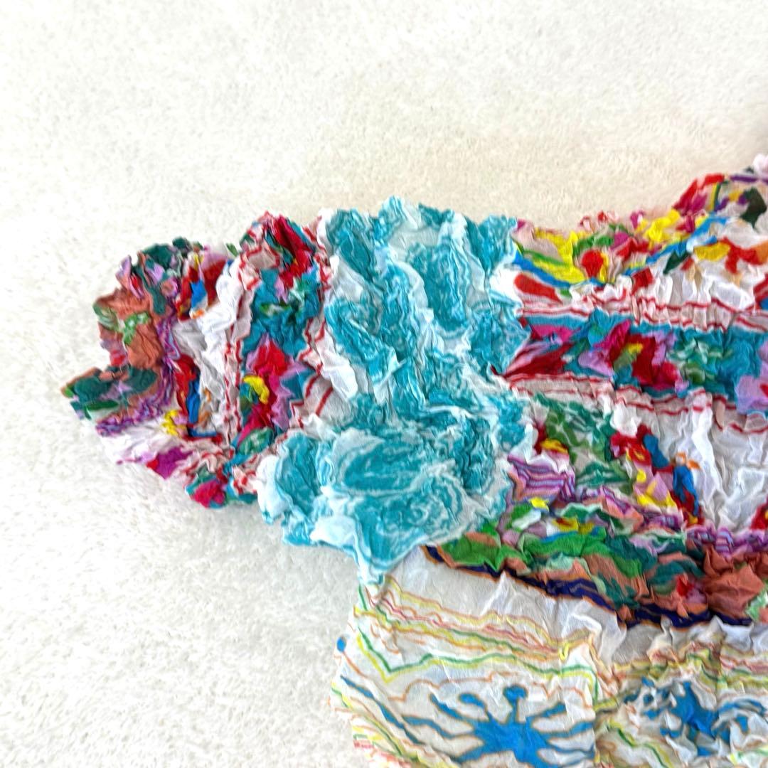 極美品✨ISSEY MIYAKE プリーツ　花柄　総柄　シワ加工　トップス