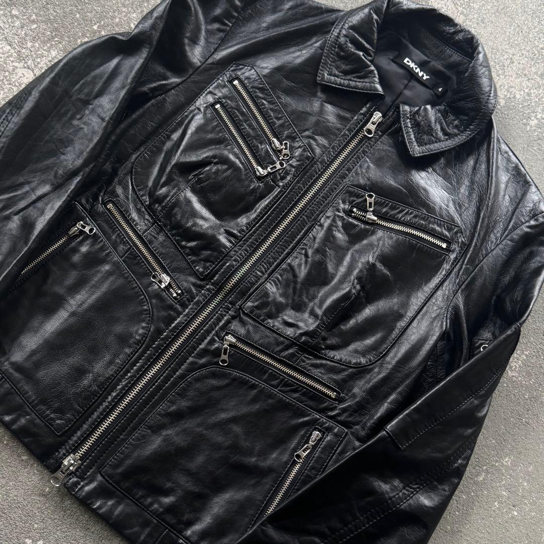 DKNY マルチポケットゴートレザージャケット　leather jacket