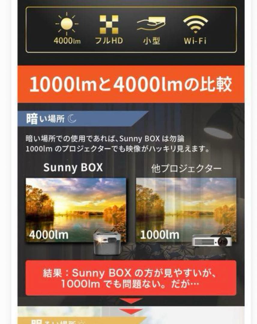 高輝度フルHDプロジェクター　SUNNY BOX funlogy