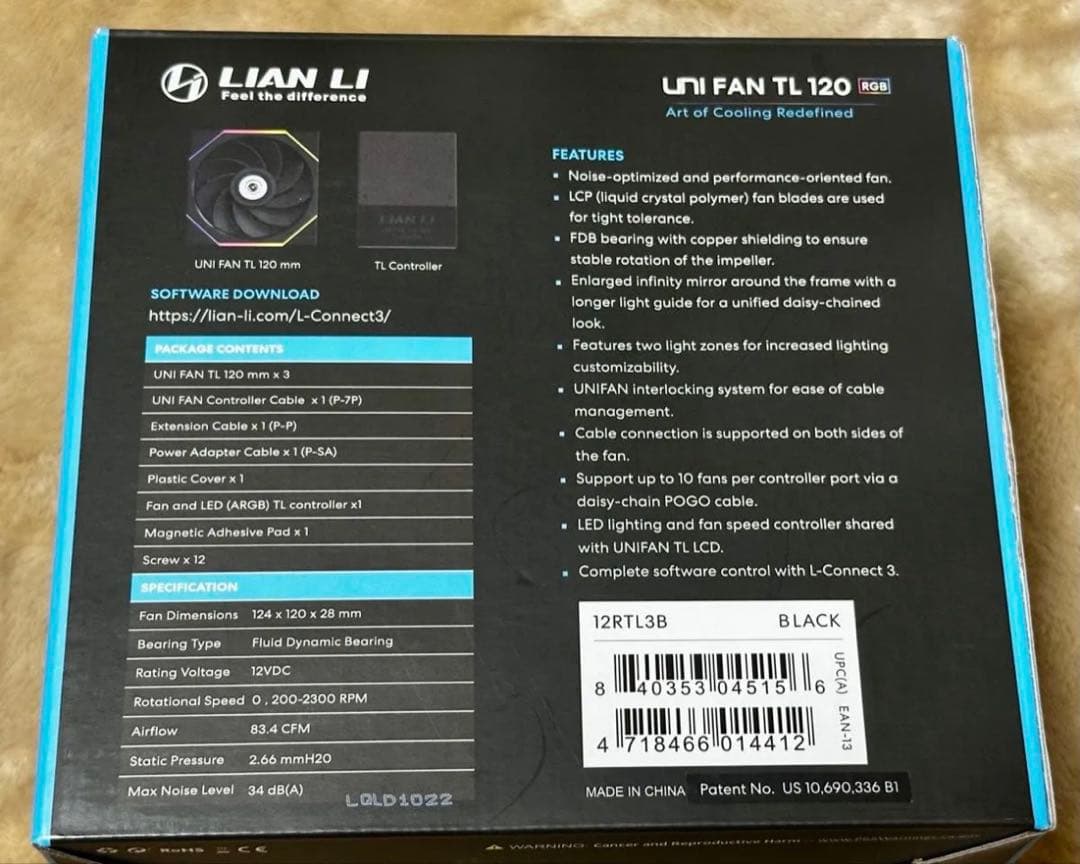LIAN LI UNI FAN TL120 RGB PCケースファン 3個セット