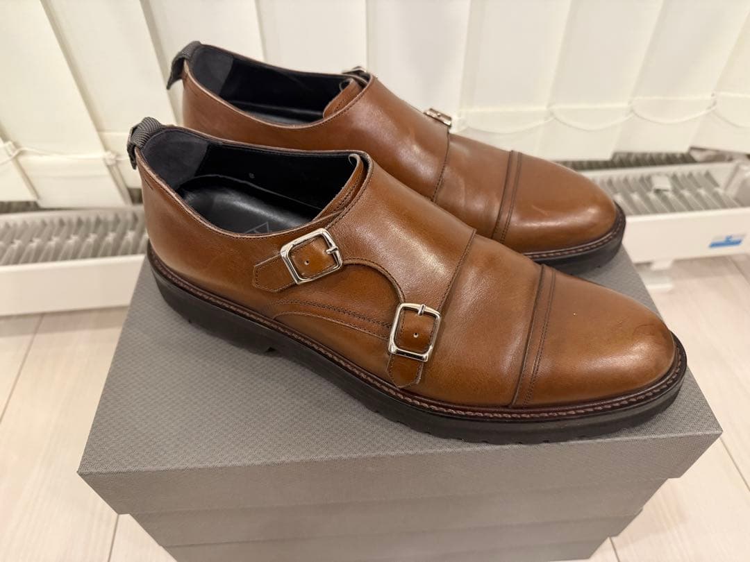 WH ダブルエイチ ブラウン ダブルモンクシューズ