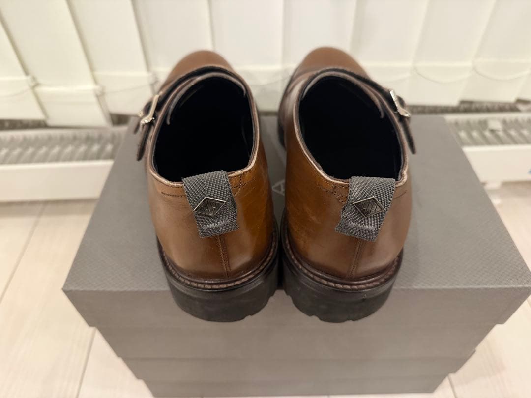 WH ダブルエイチ ブラウン ダブルモンクシューズ