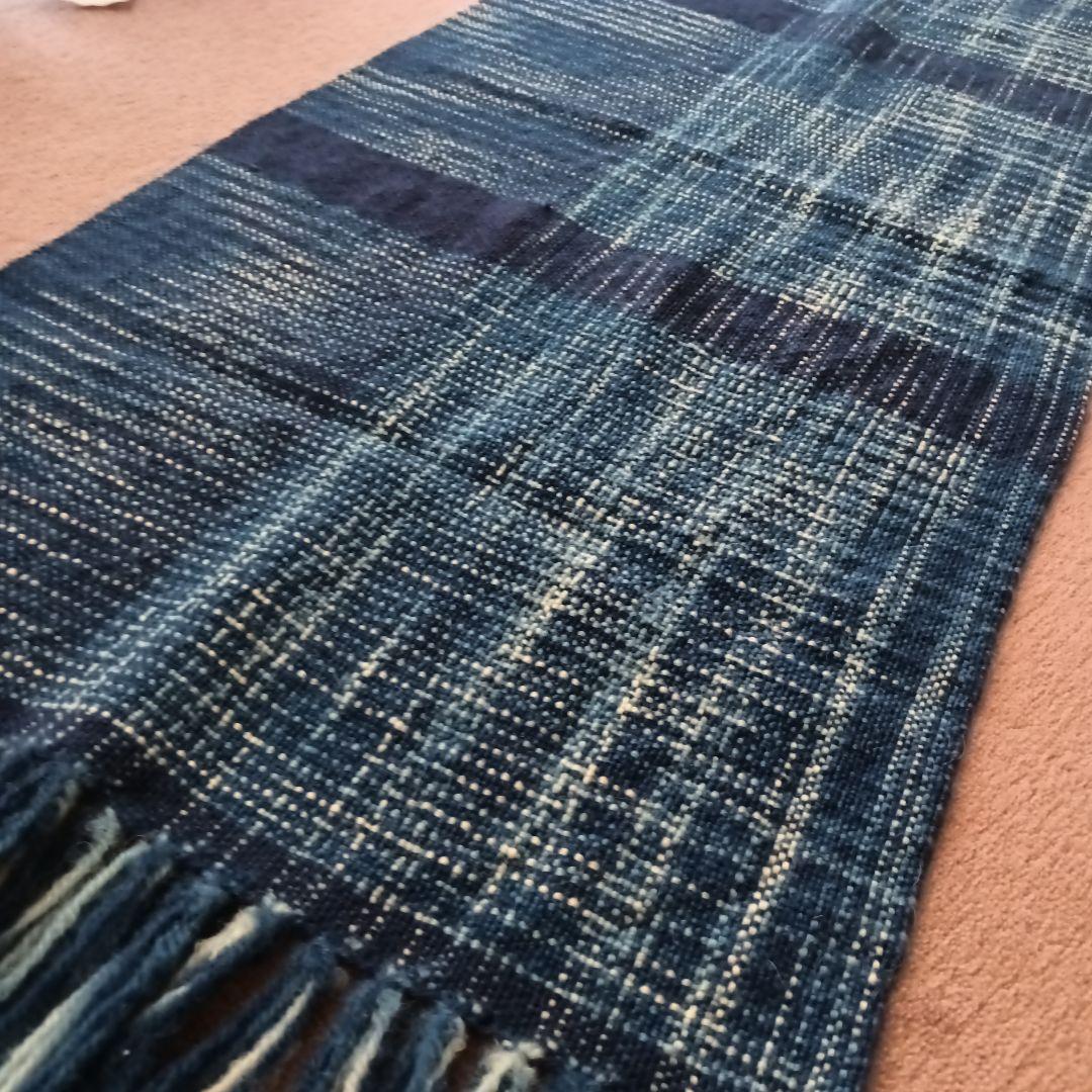 ＜未使用＞正藍染め　タペストリー/敷物　機織り　約45.5cm ×124 cm