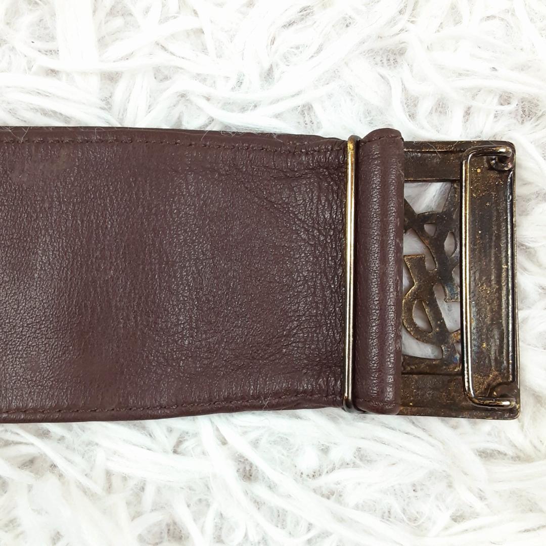 美品◎イヴサンローラン YSLロゴ ベルト ブラウン 本革 90s ヴィンテージ