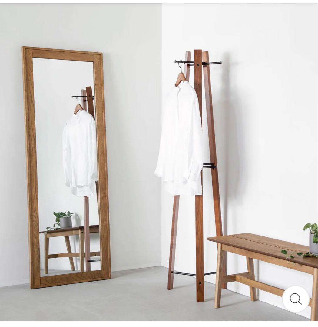 カナデモノ　ウォルナット材　木製 スリム ハンガーラック