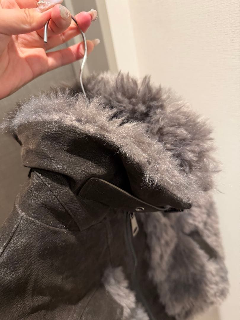 ち*こ様 送料込み即日発送　グレー ファー ジャケット ショート丈　Y2K