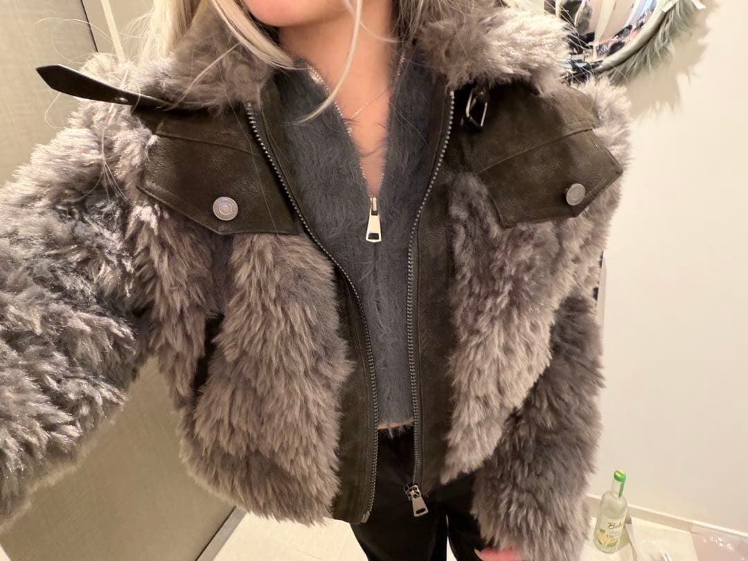 ち*こ様 送料込み即日発送　グレー ファー ジャケット ショート丈　Y2K