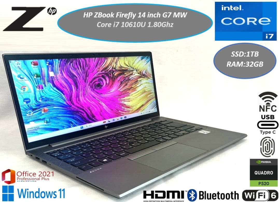 美品 HP FireFly i7 10世代 SSD1TB 32GB P520内蔵