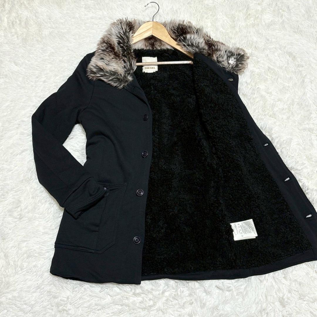 DIESEL ブラック 黒 ファー付きモッズコート XS 中綿 M相当