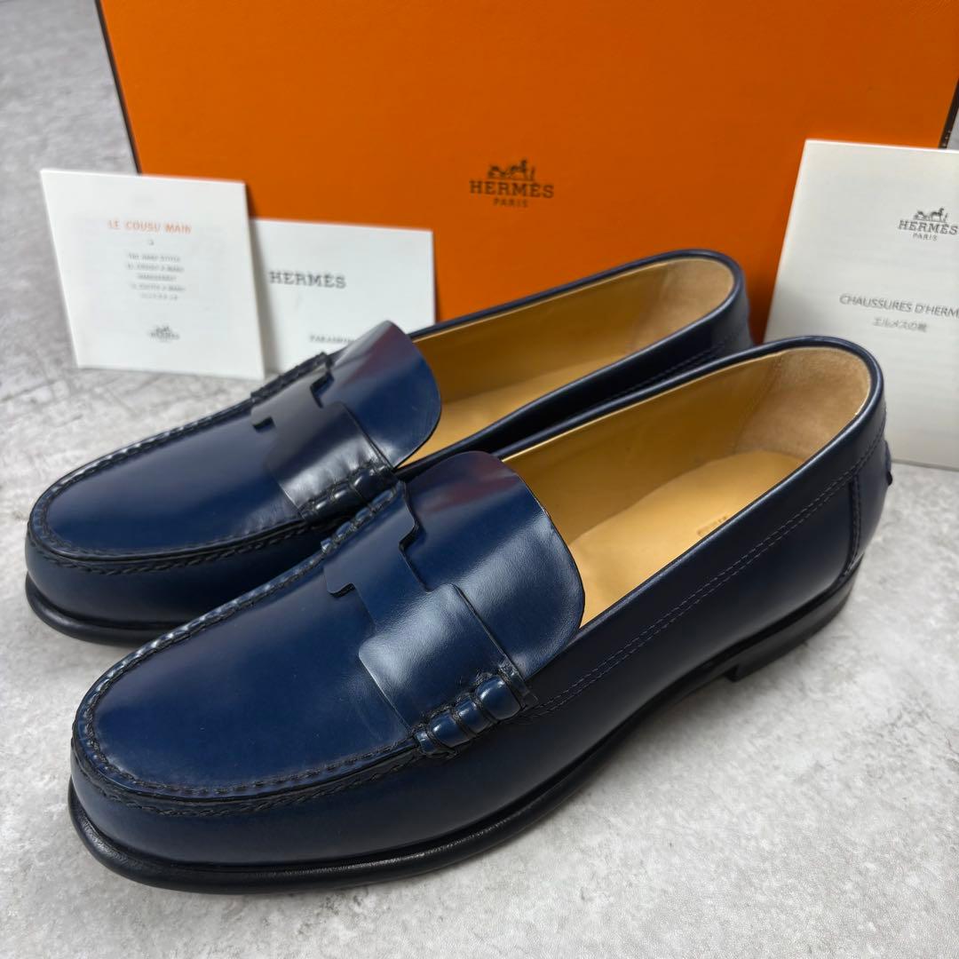 HERMES エルメス　ケネディモカシン　レザー　ローファー　36 1/2 紺色