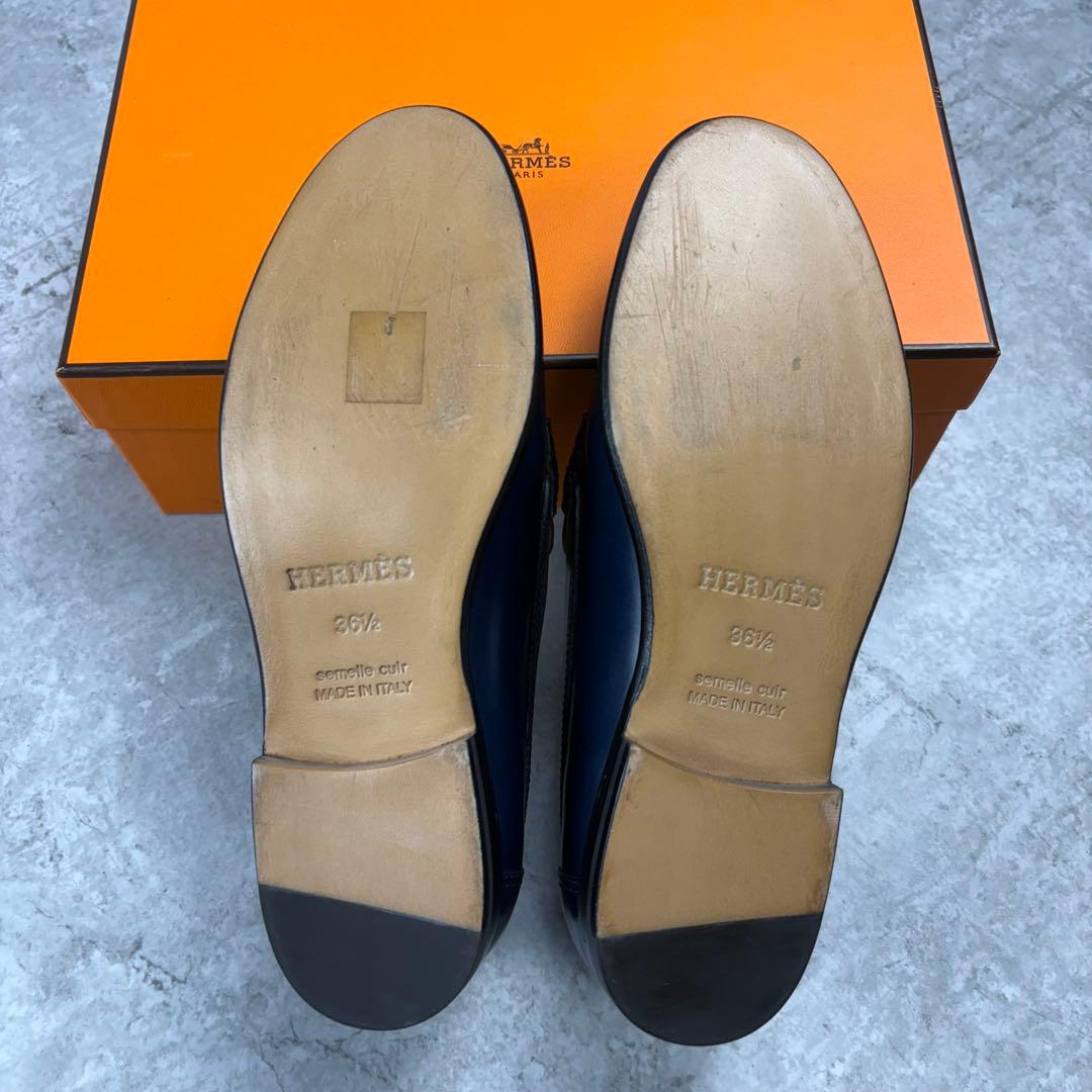 HERMES エルメス　ケネディモカシン　レザー　ローファー　36 1/2 紺色