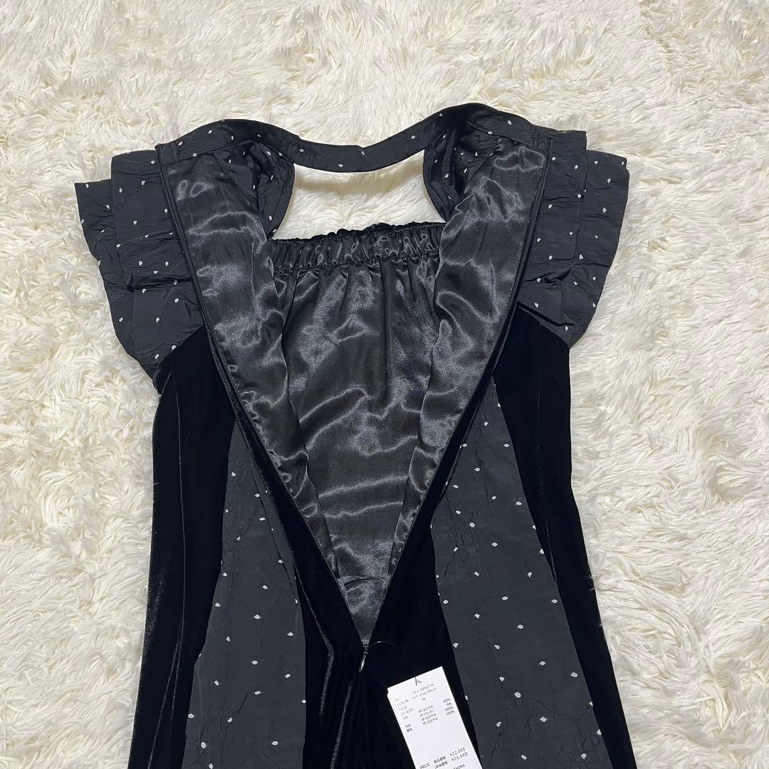 【未使用タグ付】ANDRESD ドレープベロアドレス　ドットブラック　M