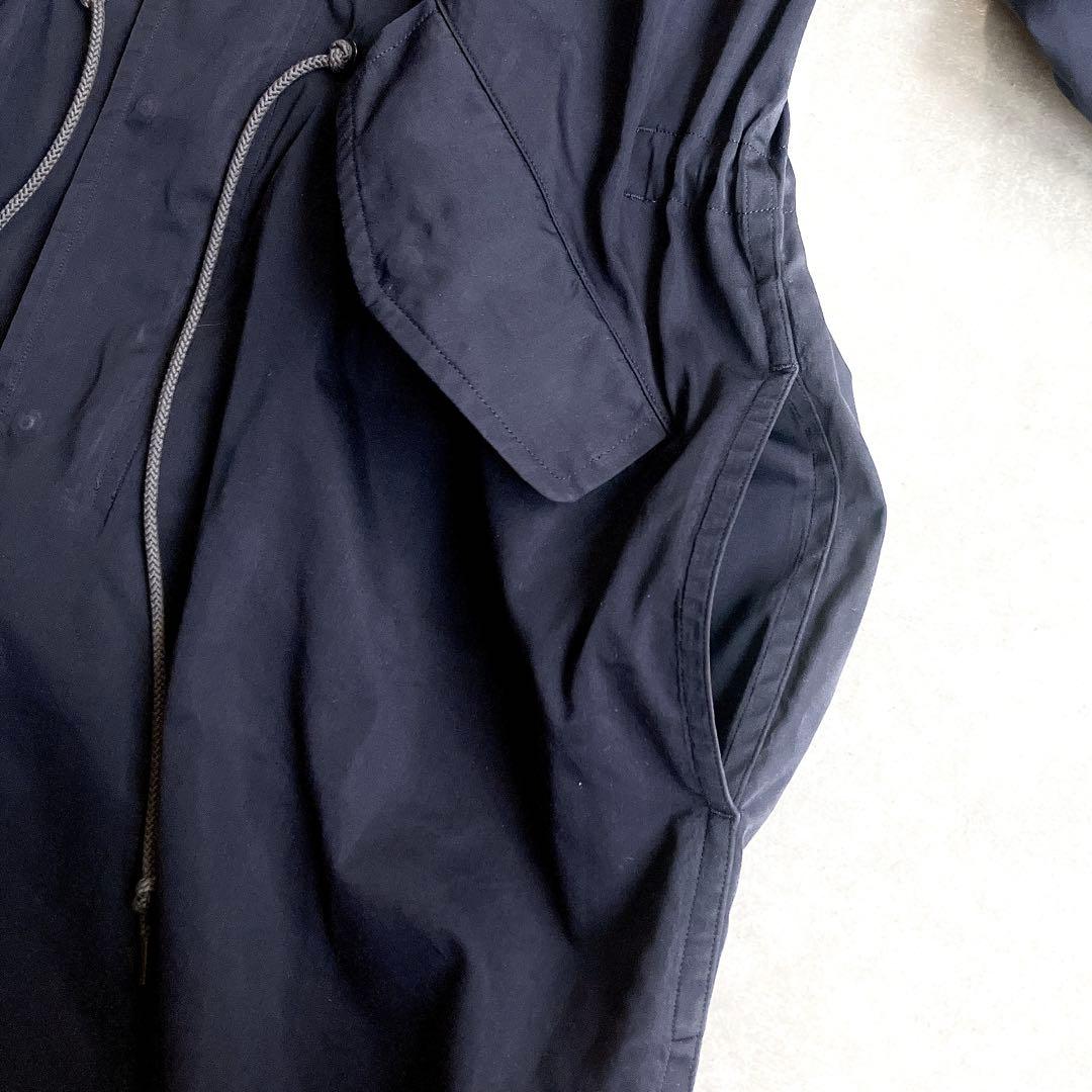 希少 イレーヴ コットンシルクモッズコート 紺 フードロングブルゾン 軽アウター