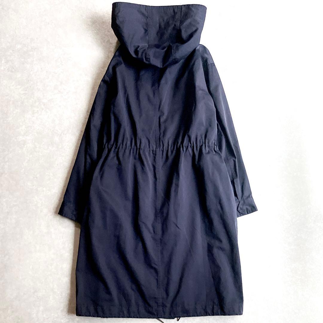 希少 イレーヴ コットンシルクモッズコート 紺 フードロングブルゾン 軽アウター
