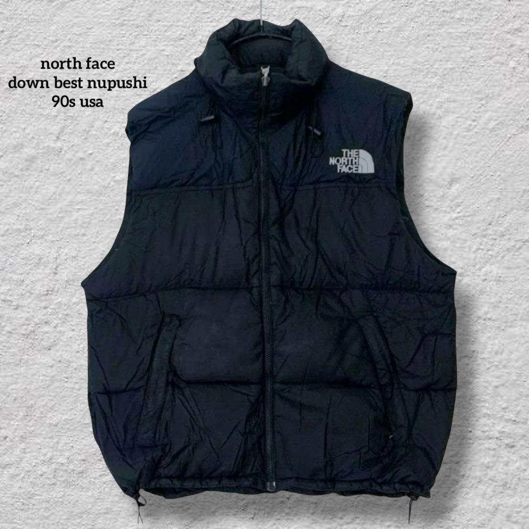 ノースフェイスダウンベストヌプシ700フィルUSA規格90s古着vintage黒