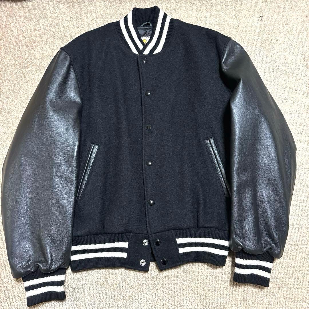 【早い者勝ち】訳ありゴールデンベアスタジャン黒ブラックレザーMサイズスタジャン