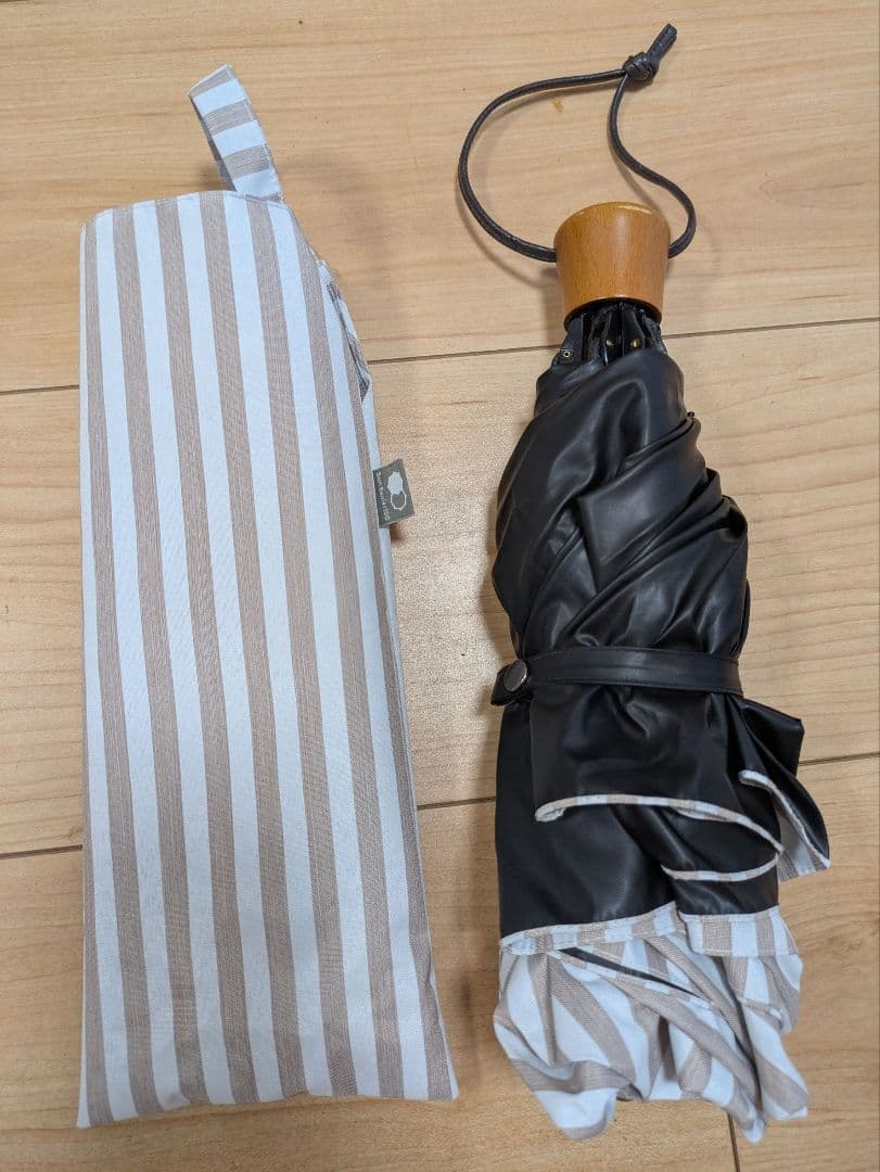 サンバリア100 3段折折りたたみ日傘　ストライプ　モカ