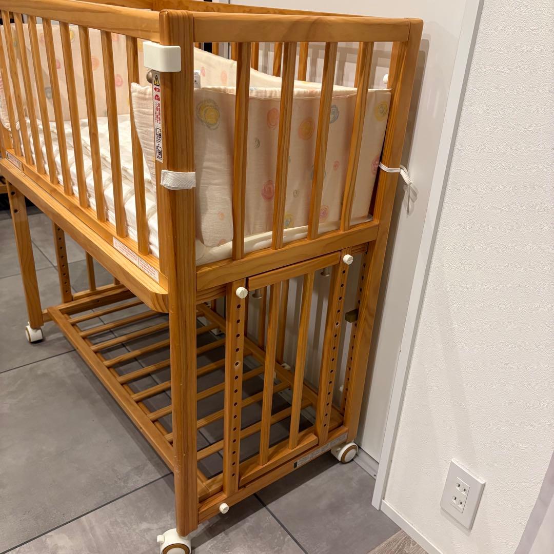 【美品】大和屋 そいねーる＋ムーブ ベビーベッド ナチュラル　マットレス