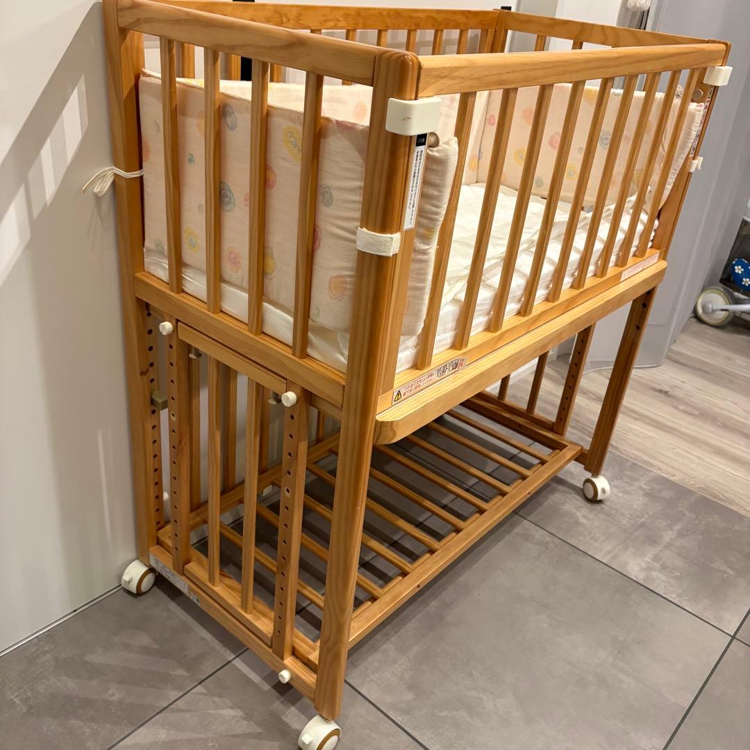 【美品】大和屋 そいねーる＋ムーブ ベビーベッド ナチュラル　マットレス