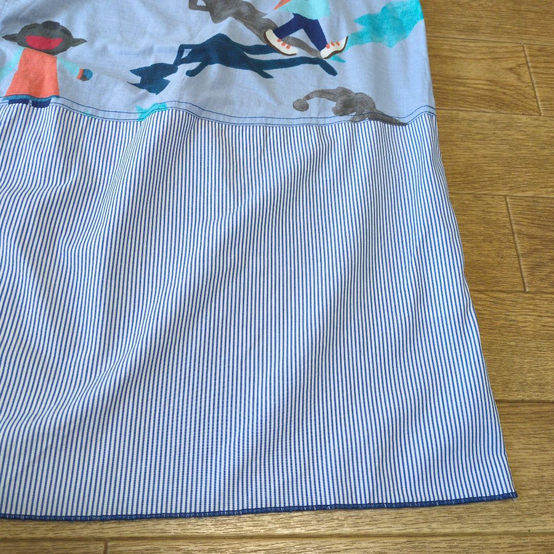 再値下げ！アルベロベロ♥️ぶたさん刺繍影絵　異素材パッチワークチュニック　ブルー