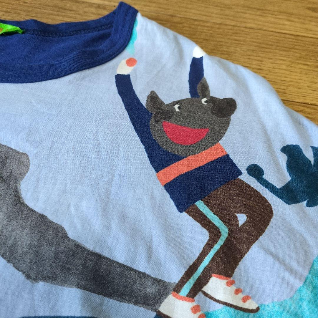 再値下げ！アルベロベロ♥️ぶたさん刺繍影絵　異素材パッチワークチュニック　ブルー