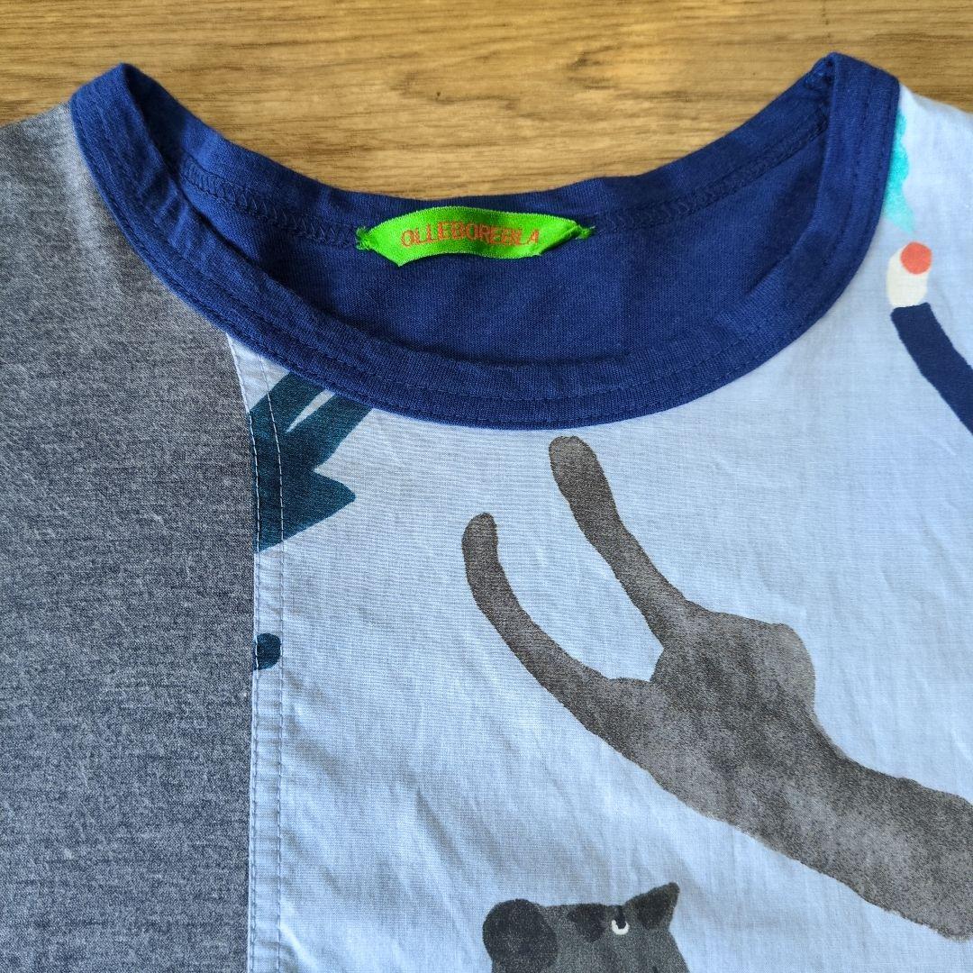 再値下げ！アルベロベロ♥️ぶたさん刺繍影絵　異素材パッチワークチュニック　ブルー