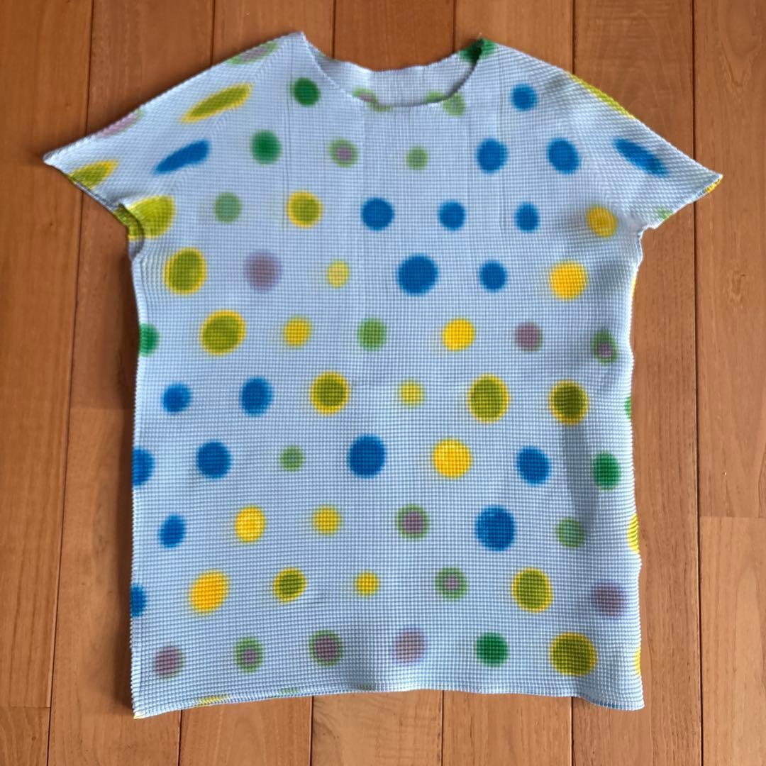 (T.) ISSEY MIYAKE 水色ドットデザイン半袖Tシャツ