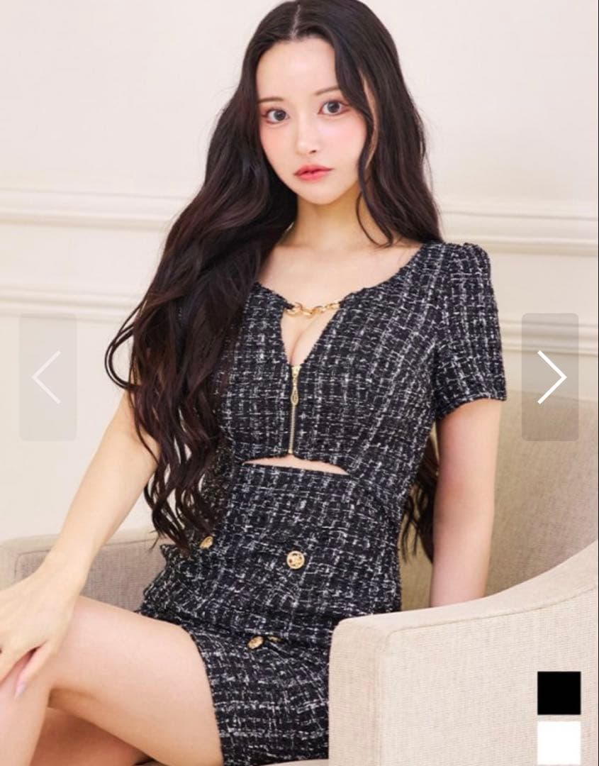 ツイードカットドレス 黒と白