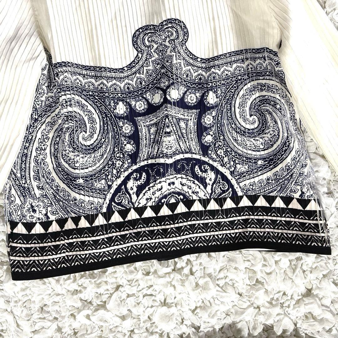 【極美品】 ETRO シルク ペイズリー 46 ノーカラージャケット プリーツ