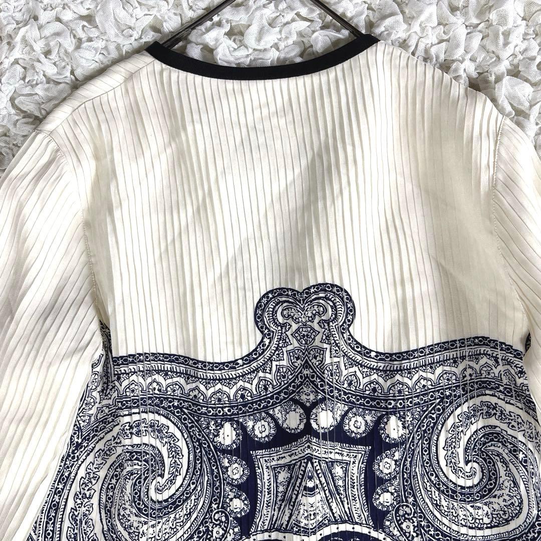 【極美品】 ETRO シルク ペイズリー 46 ノーカラージャケット プリーツ