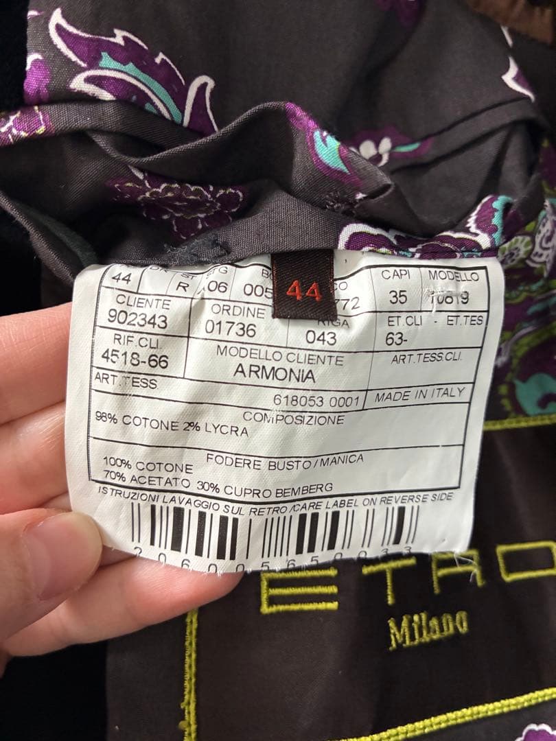 【極美品】ETRO エトロ ベルベットジャケット 裏地ペイズリー 希少ボタン