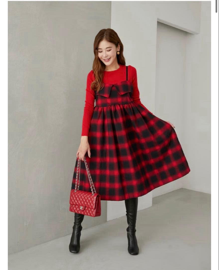 レッド・ブラックチェック キャミワンピース