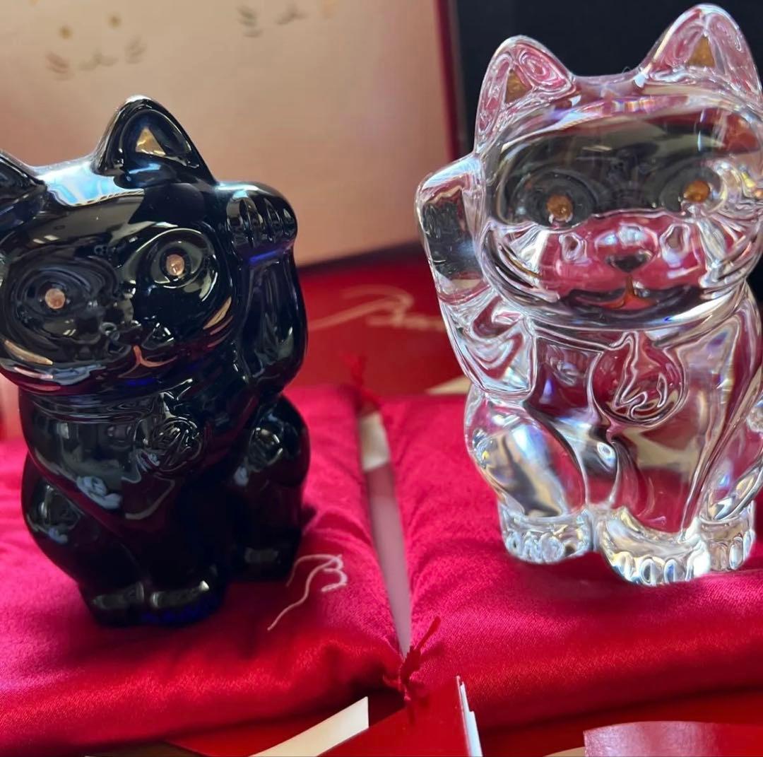Baccarat 招き猫 黒と透明 置物 2セット！