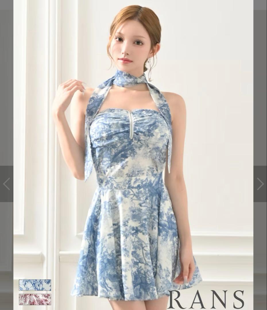 新品 未着用 RANS キャバ ドレス ブルー 花柄 フレア ミニ S