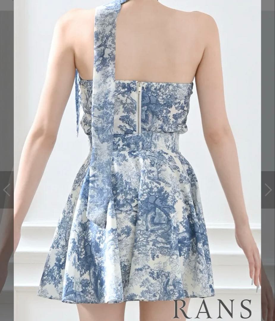 新品 未着用 RANS キャバ ドレス ブルー 花柄 フレア ミニ S