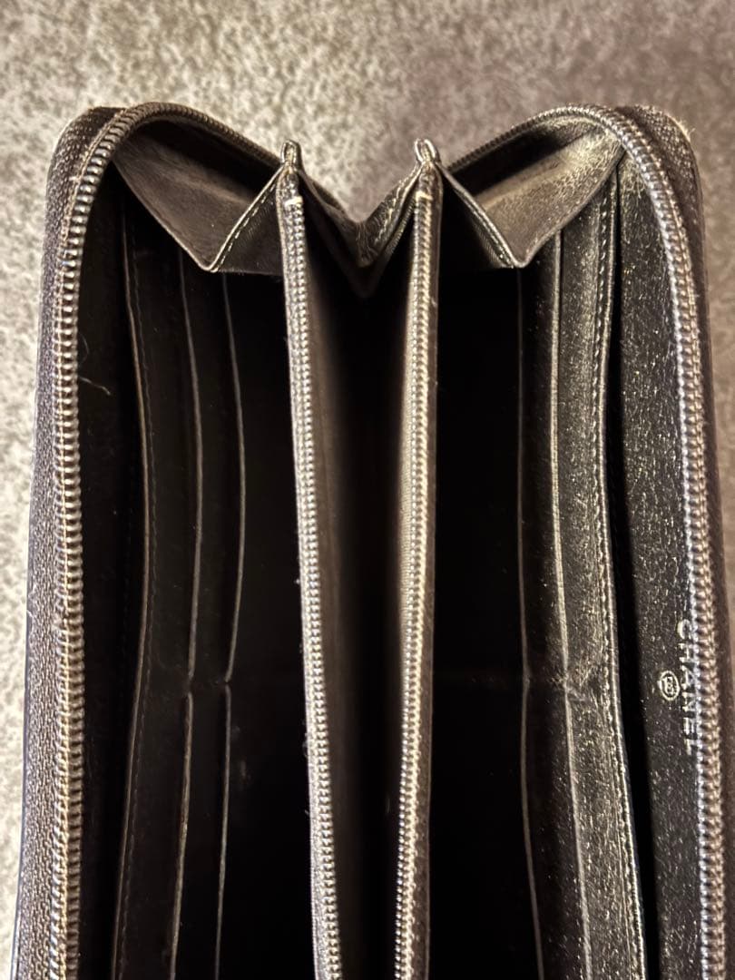 makotoシャネル カメリア ラウンドファスナー 長財布 ブラック