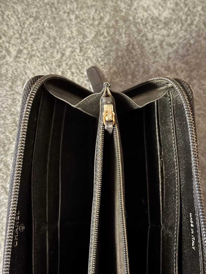 makotoシャネル カメリア ラウンドファスナー 長財布 ブラック