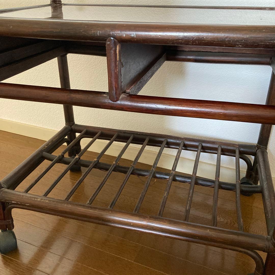 【只今お値引き中・希少品】天然木ラタン籐ワゴン】引き出し2個付き