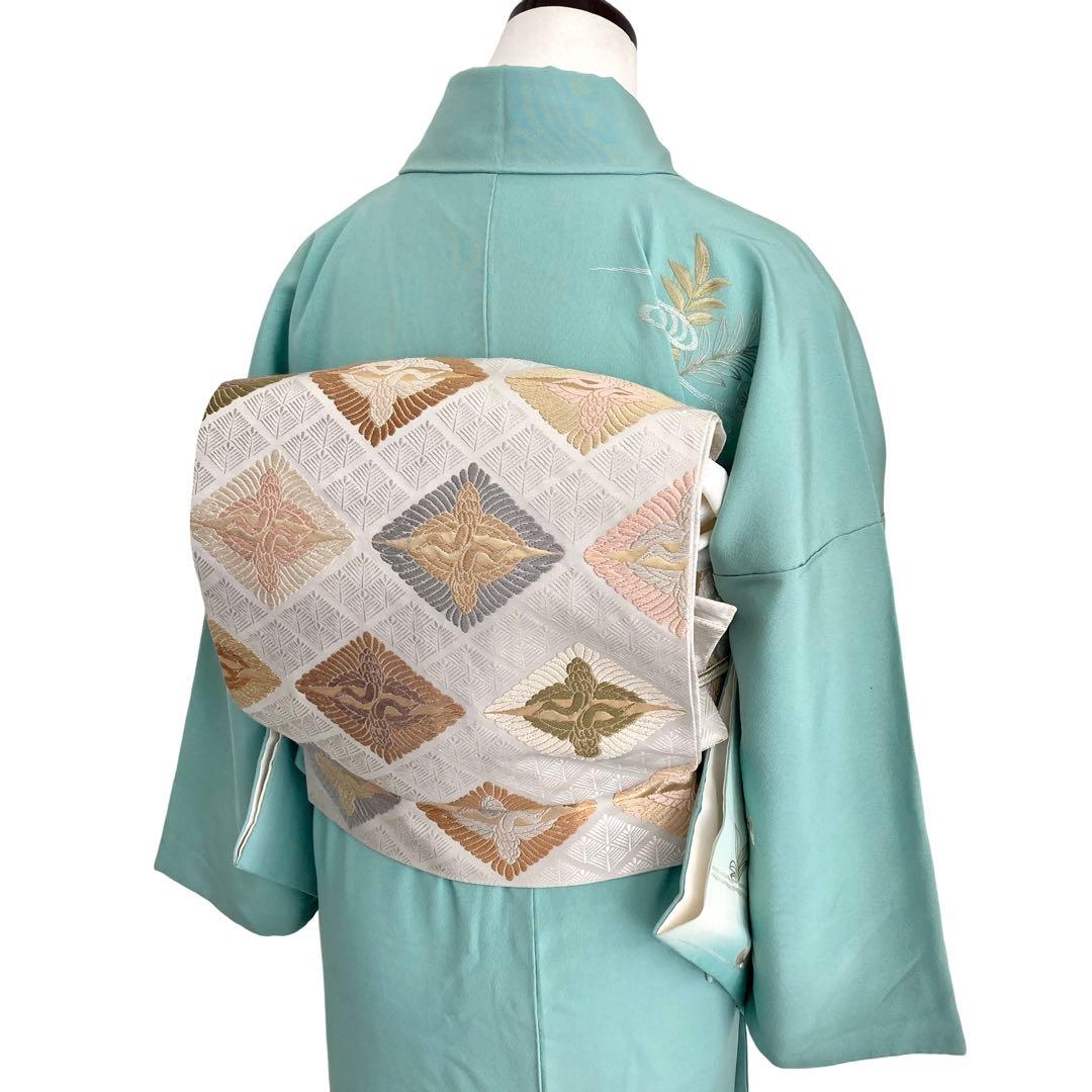 ★淡い水浅葱色　身丈157 刺繍　訪問着　着物　NO44 フルセット可