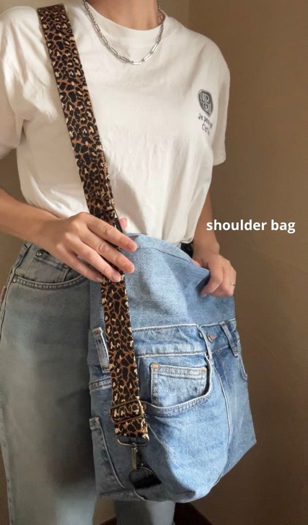 黒*猫様 デニムリメイク　3waybag リュック　トート　ショルダー　レオパ