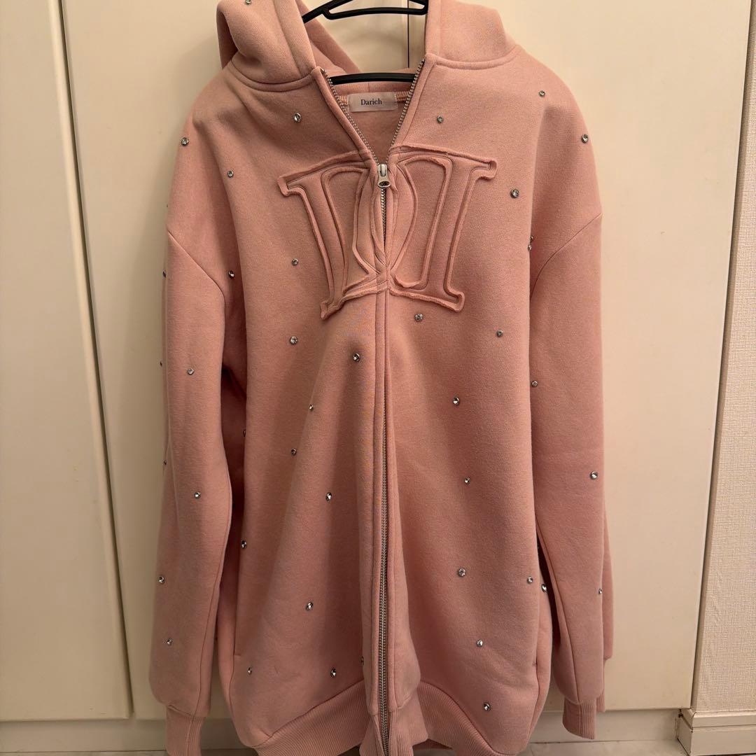 Darich ストーン装飾 ジップアップパーカー ピンク