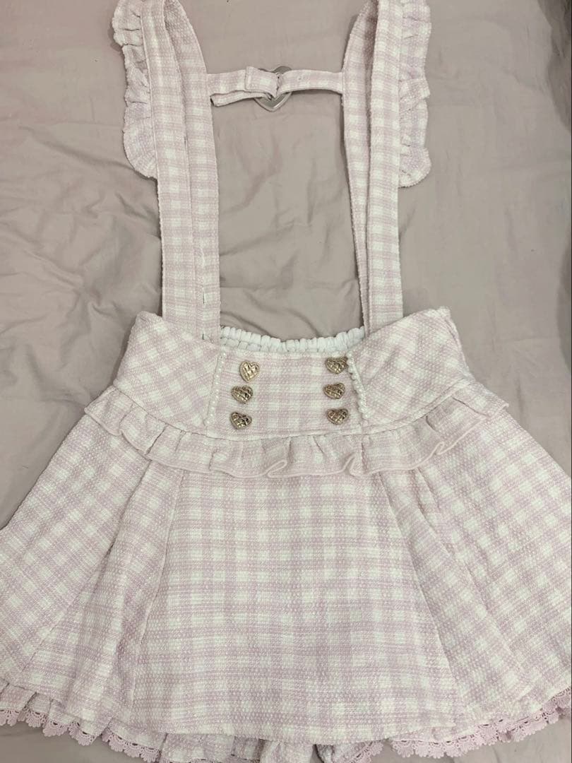 LIZLISA ギンガムツイードサスペンダー付きスカパン