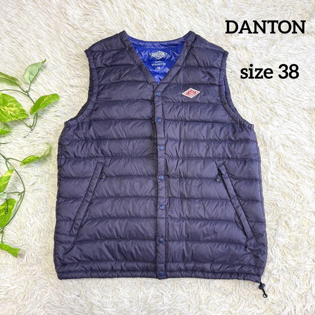 【ダントン】美品 ダウンベスト ネイビー 38サイズ レディース ロゴ