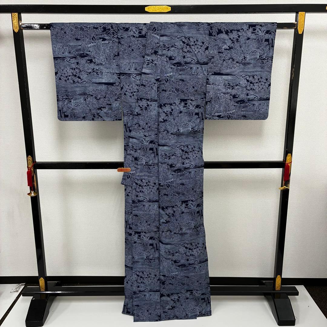 着物 裄68 浴衣 両面染め 注染 藍染め 型染め U-7328