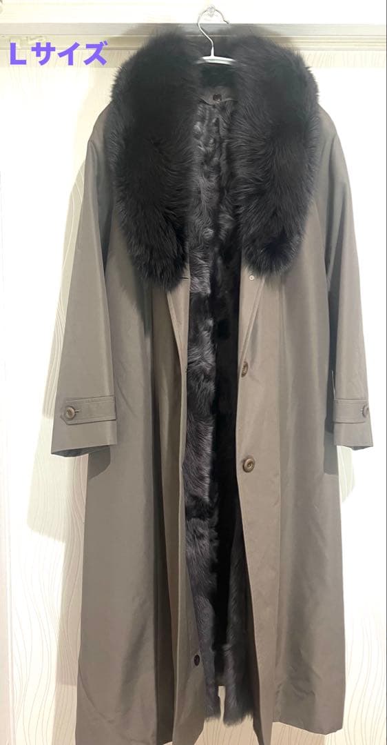 シルク フォックス ロングコート グレージュ Ｌサイズ