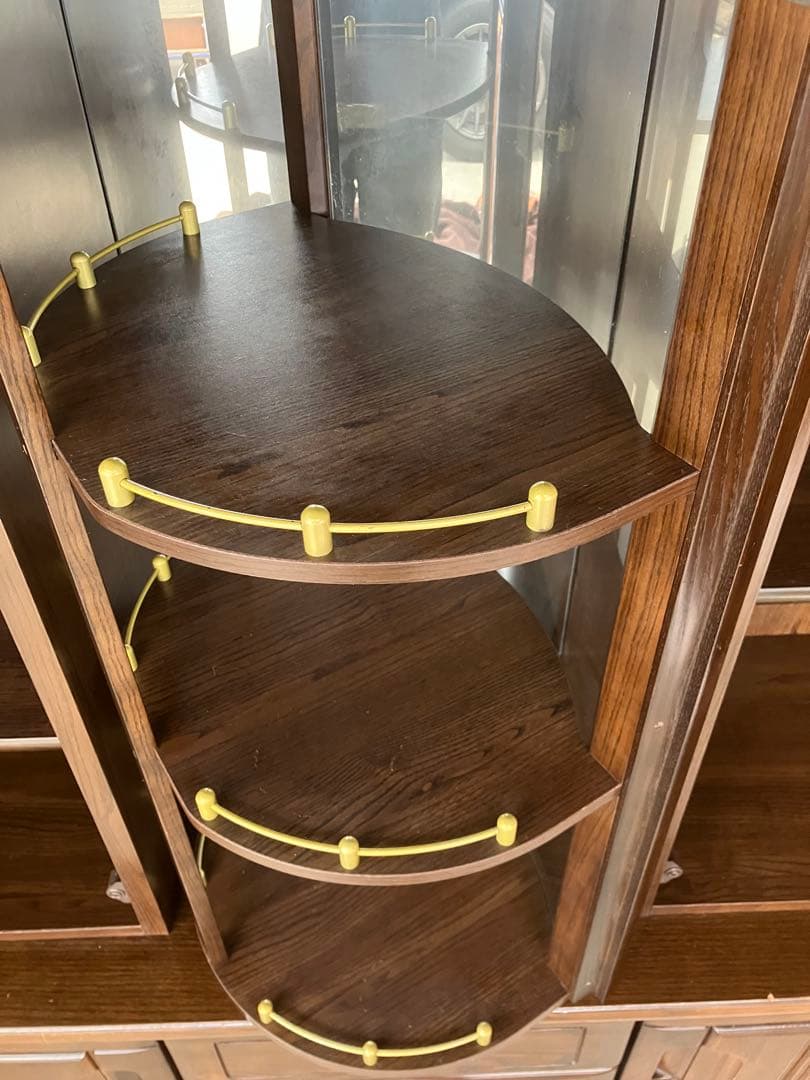 回転扉付き食器棚 飾り棚 ダークブラウン