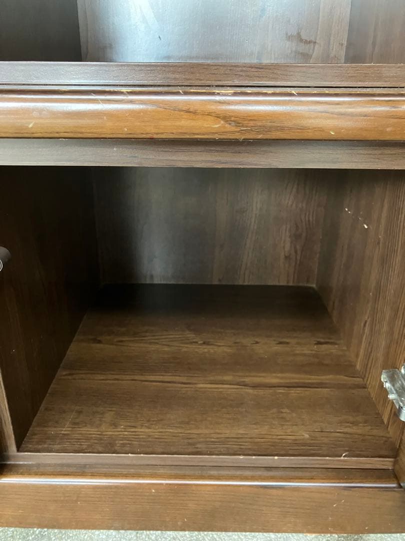 回転扉付き食器棚 飾り棚 ダークブラウン