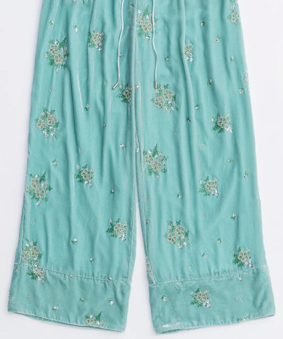 MAISON SPECIAL ビーズフラワーエンブロイダリーベロアパンツ