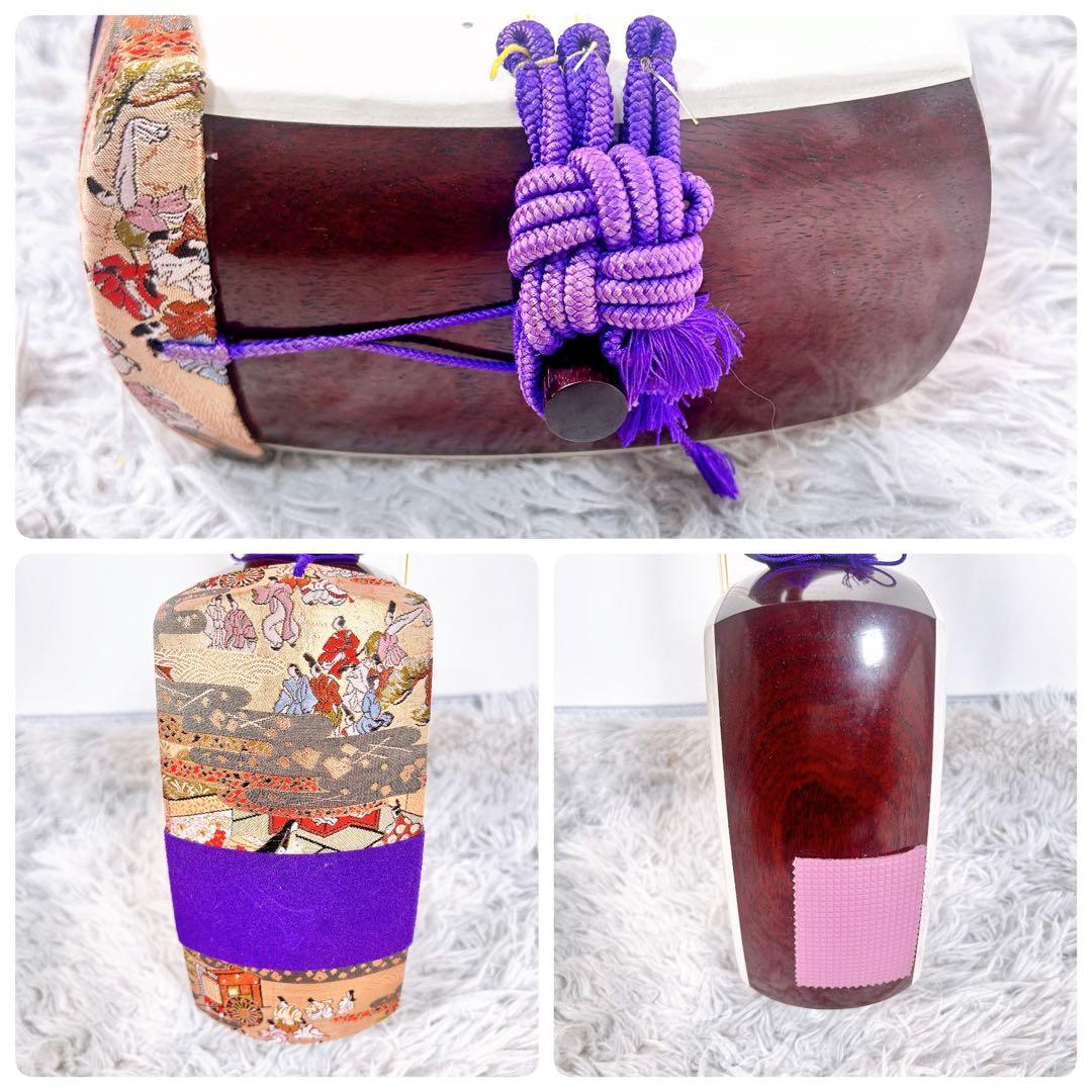 【希少】民謡三味線　中棹　紅木　正寸　二本溝　丸打胴　皮やぶれなし　天神欠けなし